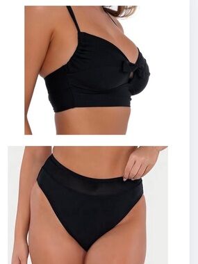 Sunsets Bikini Set Underwire Bra Top 38DD AND High-Waist Bottom L NWT Black